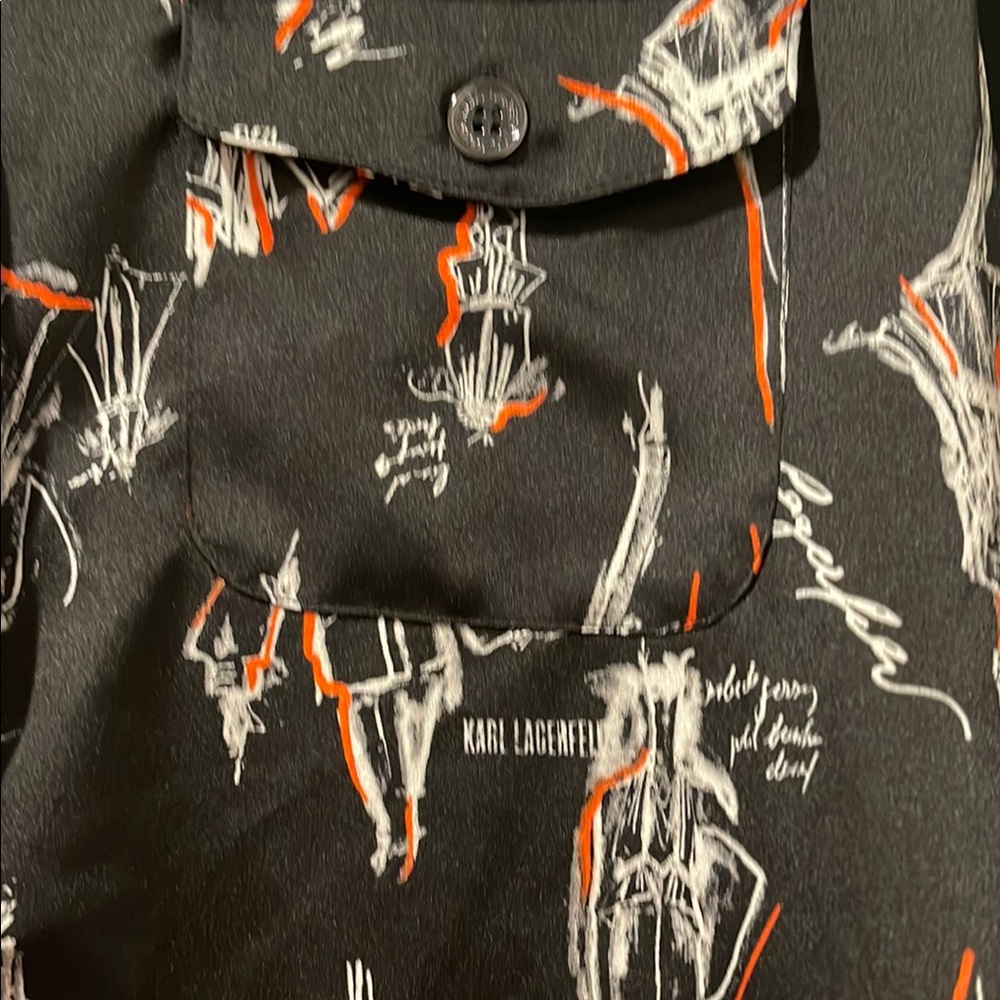 NWOT Karl Lagerfeld Women Black Preppy Graphic Button Down Beach Cover Up Med - Picture 7 of 15